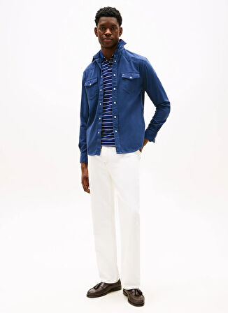 Tommy Hilfiger Normal Gömlek Yaka Mavi Erkek Gömlek MW0MW40684DAH_DENIM SHIRT GMD