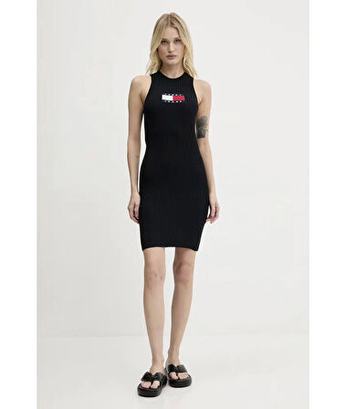 Tommy Jeans TJW FLAG SWEATER MINI DRESS EXT Kadın Siyah Elbise DW0DW20877BDS
