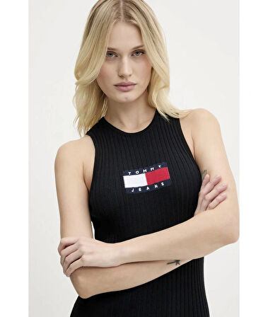Tommy Jeans TJW FLAG SWEATER MINI DRESS EXT Kadın Siyah Elbise DW0DW20877BDS