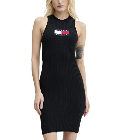 Tommy Jeans TJW FLAG SWEATER MINI DRESS EXT Kadın Siyah Elbise DW0DW20877BDS