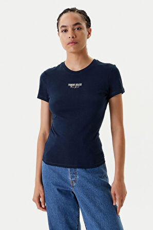 Kadın Slim Fit Logolu T-shirt - Lacivert | M