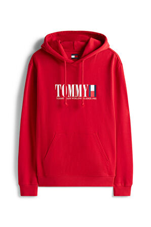 Erkek Regular Fit Kapüşonlu Grafik Logolu Sweatshirt - Kırmızı | S
