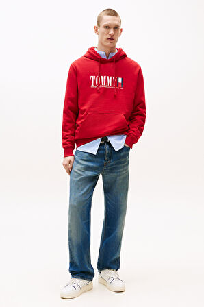 Erkek Regular Fit Kapüşonlu Grafik Logolu Sweatshirt - Kırmızı | L