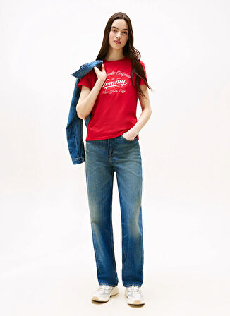 Tommy Jeans Yüksek Bel Düz Paça Slim Straight Koyu Mavi Kadın Denim Pantolon DW0DW205121A5