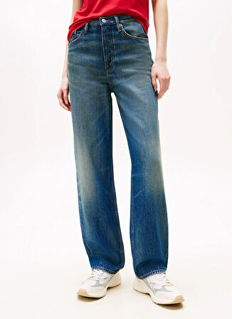 Tommy Jeans Yüksek Bel Düz Paça Slim Straight Koyu Mavi Kadın Denim Pantolon DW0DW205121A5
