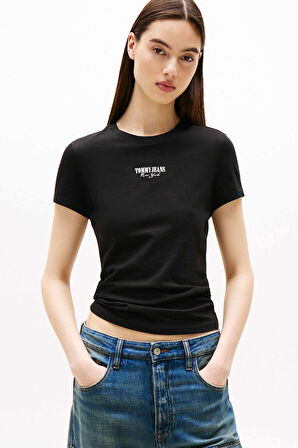 Kadın Slim Fit Logolu T-Shirt - Siyah | XS
