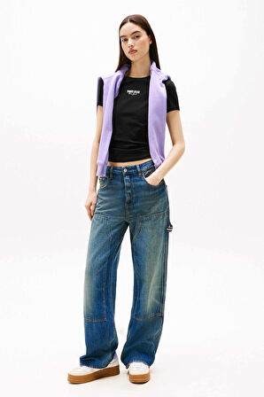 Kadın Slim Fit Logolu T-Shirt - Siyah | XS