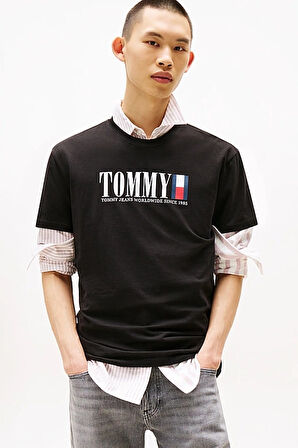 Erkek Tommy Dna Bayrak T-Shirt - Siyah | S