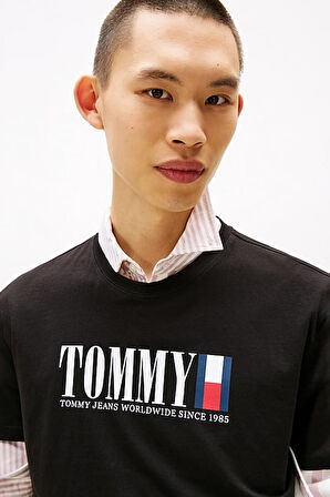 Erkek Tommy Dna Bayrak T-Shirt - Siyah | S