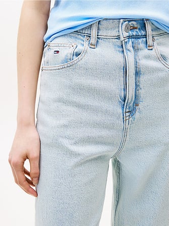 TOMMY HILFIGER Kadın Marka Deri Rozetli Yüksek Bellİ Daralan Paçalı Pamuklu Şık Görünüşlü Günlük Kullanıma Uygun Denim Jeans Mavi Jeans DW0DW20496 1AB