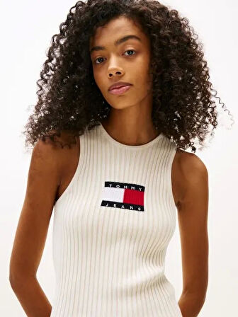 Tommy Jeans TJW FLAG SWEATER MINI DRESS EXT Kadın Beyaz Elbise DW0DW20877YBL