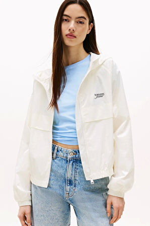 Tommy Jeans Script Kadın Beyaz Yağmurluk DW0DW20952YBL