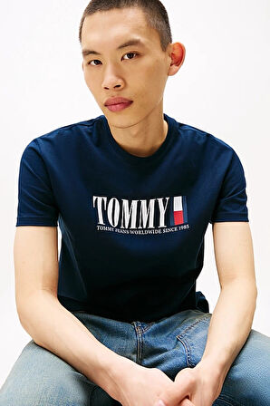 Erkek Tommy Dna Bayrak T-Shirt - Lacivert | M