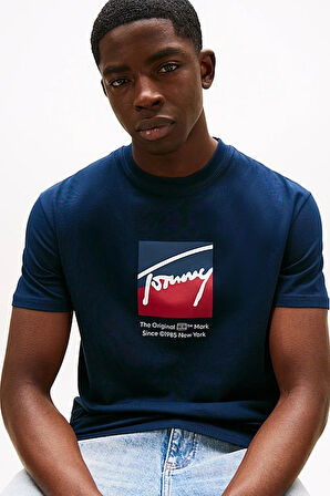 Erkek Signature Logo T-Shirt - Lacivert | M