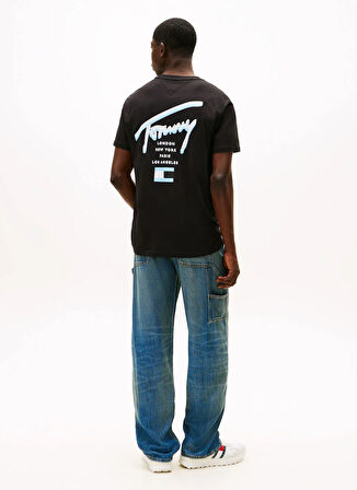Tommy Jeans Bisiklet Yaka Baskılı Siyah Erkek T-Shirt DM0DM21934BDS TJM REG SIGNATURE CIT