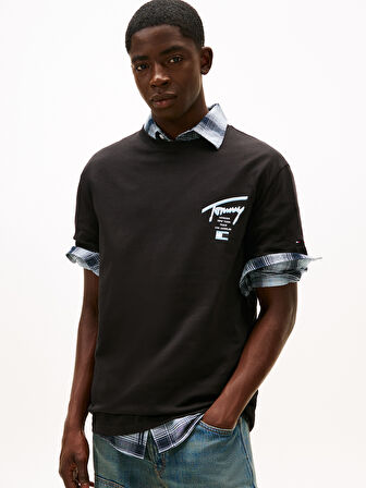 TOMMY HILFIGER Erkek Marka Logolu Pamuklu Günlük Kullanıma Uygun Siyah T-Shirt DM0DM21934 BDS