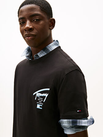 TOMMY HILFIGER Erkek Marka Logolu Pamuklu Günlük Kullanıma Uygun Siyah T-Shirt DM0DM21934 BDS