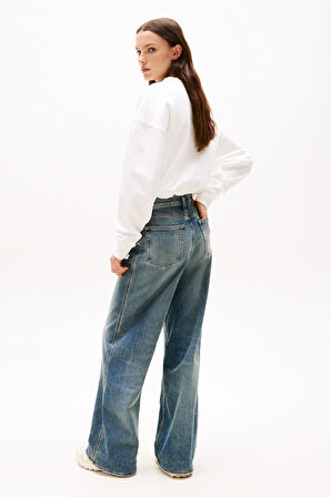 Kadın Crop Script Logolu Sweatshirt - Ekru | S