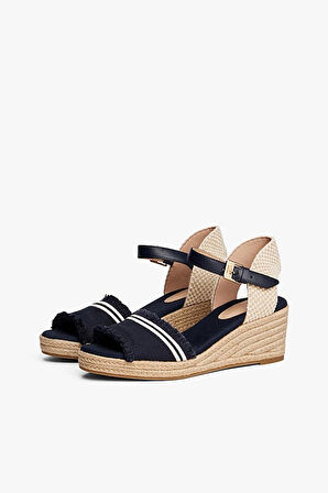 Kadın Kısa Topuklu Hasır Detaylı Sandalet - Lacivert | 39