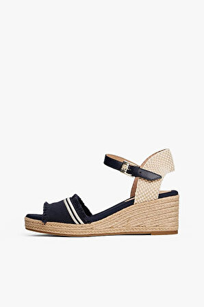 Kadın Kısa Topuklu Hasır Detaylı Sandalet - Lacivert | 39