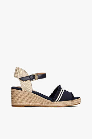 Kadın Kısa Topuklu Hasır Detaylı Sandalet - Lacivert | 39