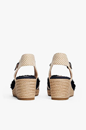 Kadın Kısa Topuklu Hasır Detaylı Sandalet - Lacivert | 39