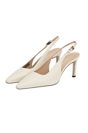Kadın Squared Toe High Heel Slingback Topuklu Ayakkabı - Krem | 38