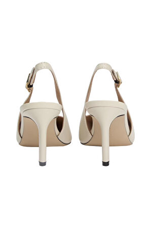 Kadın Squared Toe High Heel Slingback Topuklu Ayakkabı - Krem | 38
