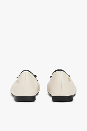 Kadın Grogren Burunlu Babet - Krem/Lacivert | 39