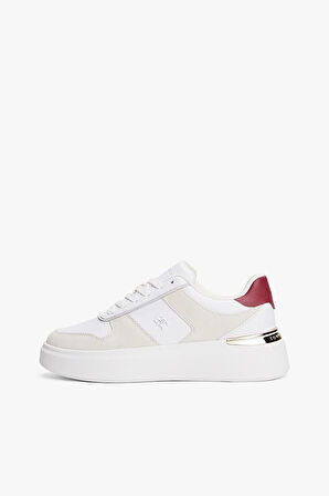 Kadın Süet ve Deri Detaylı Platform Tabanlı Kort Sneaker - Beyaz | 40