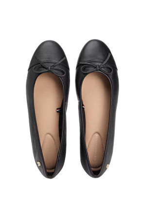 Kadın Toe Cap Leather Ballerina Shoes - Siyah | 38