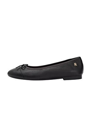 Kadın Toe Cap Leather Ballerina Shoes - Siyah | 38