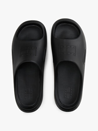 TOMMY HILFIGER Erkek Marka Logolu Şık Görünüşlü Tek Bantlı Kalın Tabanlı Kaymaz Rahat Dayanıklı Terlik Siyah Terlik EM0EM01582 BDS