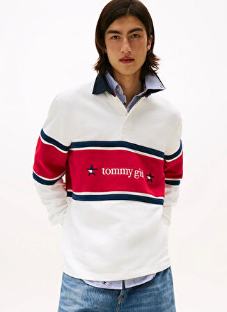 Tommy Jeans Gömlek Yaka Baskılı Ekru Kadın Sweatshırt DN0DN00068YBL