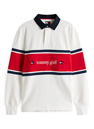 Tommy Jeans Gömlek Yaka Baskılı Ekru Kadın Sweatshırt DN0DN00068YBL