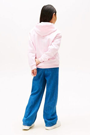 Kız Çocuk Kapüşonlu Minimal Logo Baskılı Sweatshirt - Pembe | 7 Yaş