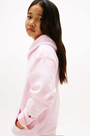 Kız Çocuk Kapüşonlu Minimal Logo Baskılı Sweatshirt - Pembe | 7 Yaş