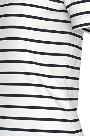 Kadın Bisiklet Yaka Çizgili Pamuklu T-shirt - Beyaz/Lacivert | M
