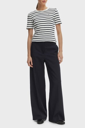 Tommy Hilfiger Çizgili % 100 Pamuk Slim Fit Bisiklet Yaka T Shirt Bayan T SHİRT WW0WW40587 03L BEYAZ-LACİVERT