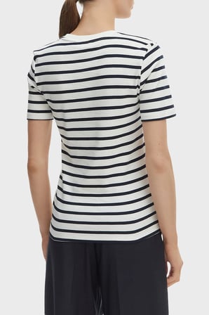 Tommy Hilfiger Çizgili % 100 Pamuk Slim Fit Bisiklet Yaka T Shirt Bayan T SHİRT WW0WW40587 03L BEYAZ-LACİVERT