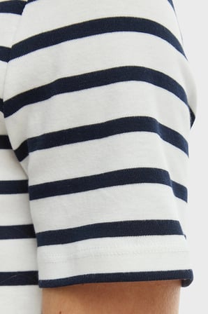 Tommy Hilfiger Çizgili % 100 Pamuk Slim Fit Bisiklet Yaka T Shirt Bayan T SHİRT WW0WW40587 03L BEYAZ-LACİVERT