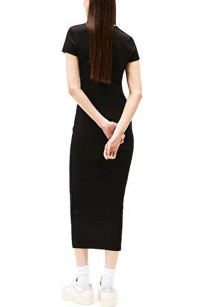 Kadın Dar Kesim Fitilli Midi Elbise - Siyah | XS