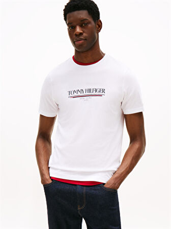 TOMMY HILFIGER Erkek  Beyaz T-Shirt MW0MW40324 YBR