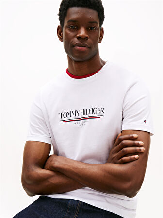 TOMMY HILFIGER Erkek  Beyaz T-Shirt MW0MW40324 YBR