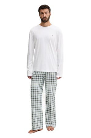 Tommy Hilfiger Erkek Beyaz Uzun Kollu Dokuma Pijama Takımı UM0UM03663