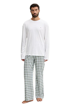 Tommy Hilfiger Erkek Beyaz Uzun Kollu Dokuma Pijama Takımı UM0UM03663