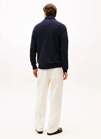 Tommy Hilfiger Bisiklet Yaka Normal Mavi Erkek Kazak MW0MW39536DW5_STRIPE STRUCTURE ZIP