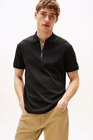 Erkek Interlock Zip Polo - Siyah | L