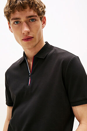Erkek Interlock Zip Polo - Siyah | XL