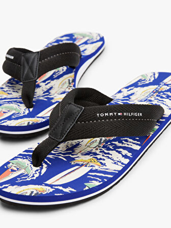TOMMY HILFIGER Erkek Marka Logolu Polyster Üst Kısımlı Eva Kauçuk Dış Tabanlı İmza Bantlı Parmak Arası Siyah Terlik FM0FM05509 BDS